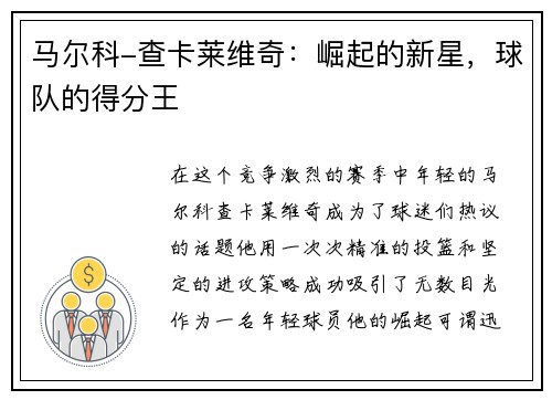 马尔科-查卡莱维奇：崛起的新星，球队的得分王